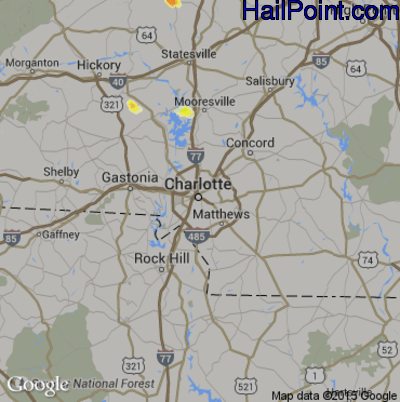 Hail Map for Charlotte, NC Region on July 25, 2012