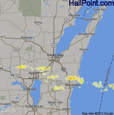 Hail Map for Green Bay, WI Region on July 26, 2012