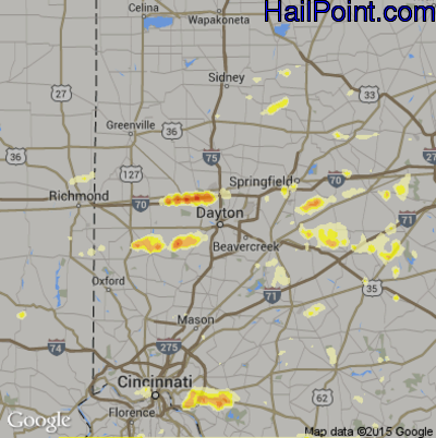 Hail Map for Dayton, OH Region on July 26, 2012
