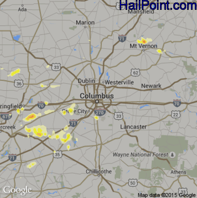 Hail Map for Columbus, OH Region on July 26, 2012