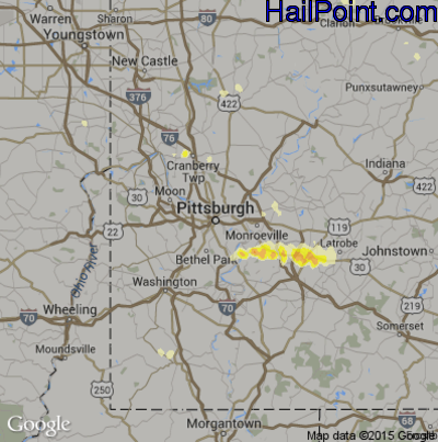 Hail Map for Pittsburgh, PA Region on July 26, 2012