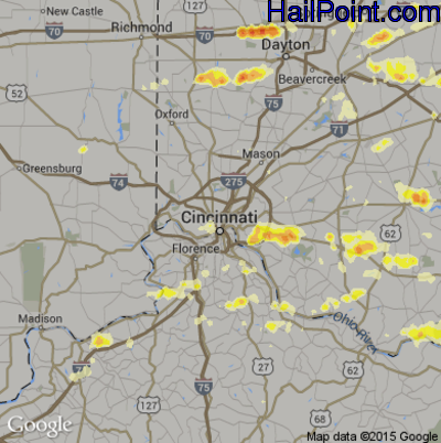Hail Map for Cincinnati, OH Region on July 26, 2012