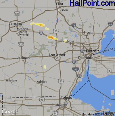 Hail Map for Ann Arbor, MI Region on July 27, 2012