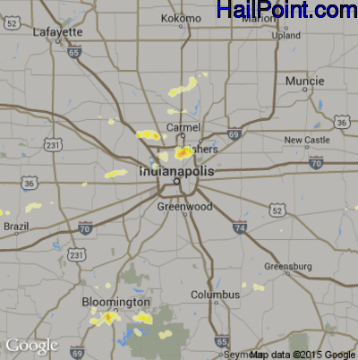 Hail Map for Indianapolis, IN Region on July 27, 2012