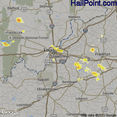 Hail Map for Louisville, KY Region on July 27, 2012