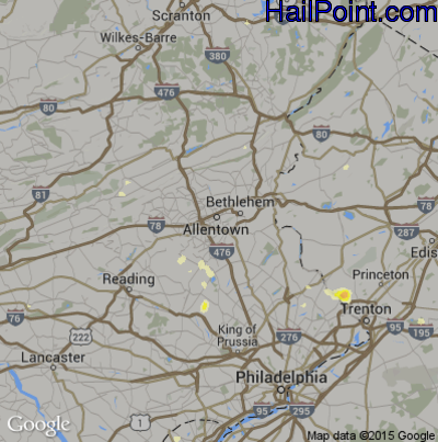 Hail Map for Allentown, PA Region on July 28, 2012