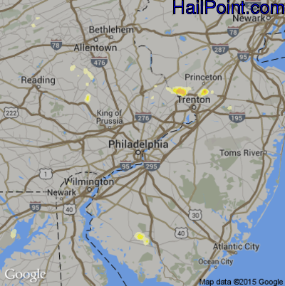 Hail Map for Philadelphia, PA Region on July 28, 2012 
