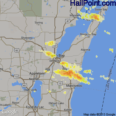Hail Map for Green Bay, WI Region on July 30, 2012 