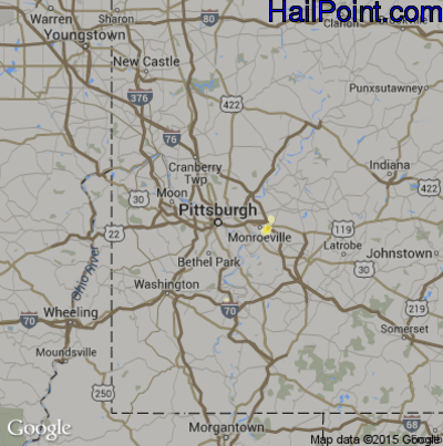 Hail Map for Pittsburgh, PA Region on July 31, 2012