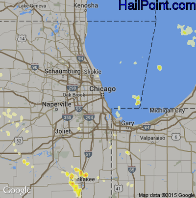 Hail Map for Chicago, IL Region on July 31, 2012