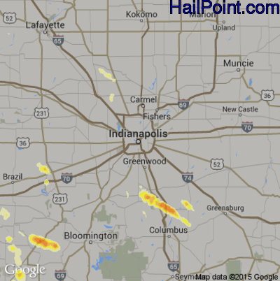 Hail Map for Indianapolis, IN Region on July 31, 2012