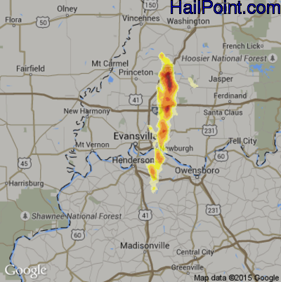 Hail Map for Evansville, IN Region on July 31, 2012
