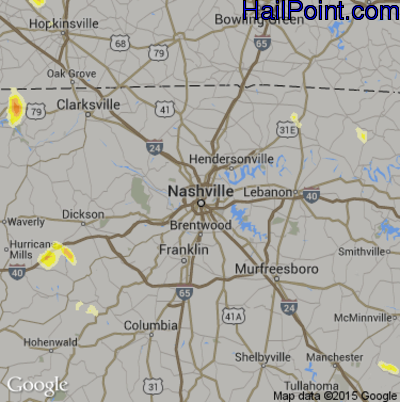 Hail Map for Nashville, TN Region on August 1, 2012 