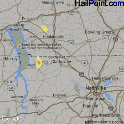 Hail Map for Clarksville, TN Region on August 1, 2012