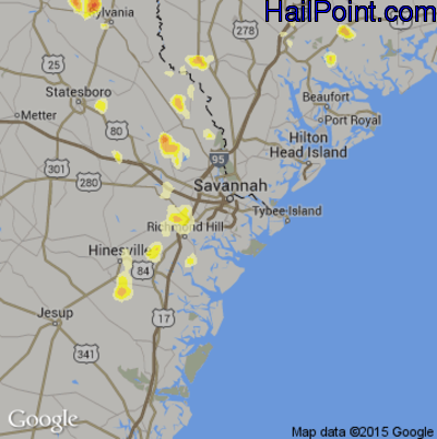 Hail Map for Savannah, GA Region on August 2, 2012 