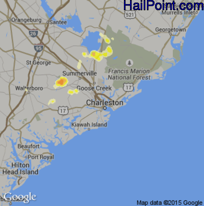 Hail Map for Charleston, SC Region on August 2, 2012