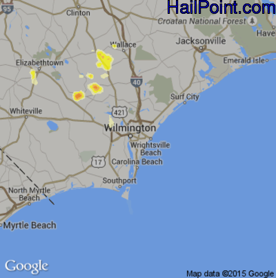 Hail Map for Wilmington, NC Region on August 2, 2012