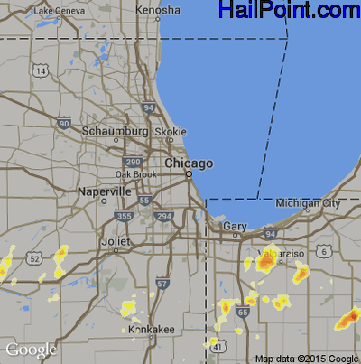 Hail Map for Chicago, IL Region on August 4, 2012 