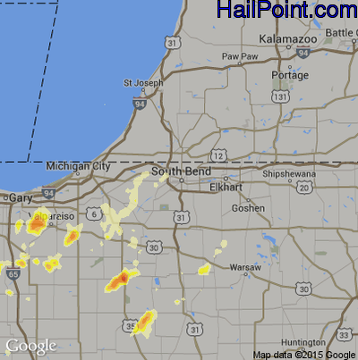 Hail Map for South Bend, IN Region on August 4, 2012