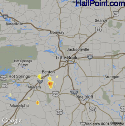 Hail Map for Little Rock, AR Region on August 5, 2012