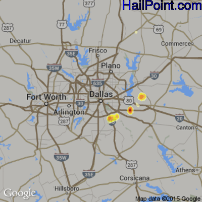 Hail Map for Dallas, TX Region on August 7, 2012 