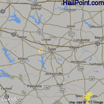 Hail Map for Tyler, TX Region on August 7, 2012