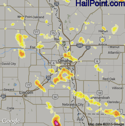 Hail Map for Omaha, NE Region on August 7, 2012