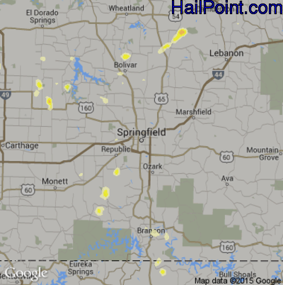 Hail Map for Springfield, MO Region on August 8, 2012 