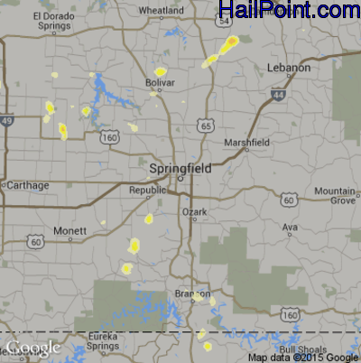Hail Map for Springfield, MO Region on August 8, 2012