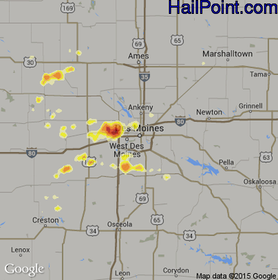 Hail Map for Des Moines, IA Region on August 8, 2012