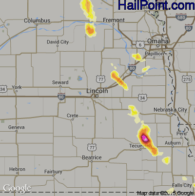 Hail Map for Lincoln, NE Region on August 8, 2012 