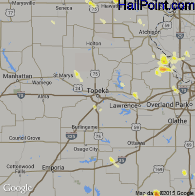 Hail Map for Topeka, KS Region on August 8, 2012
