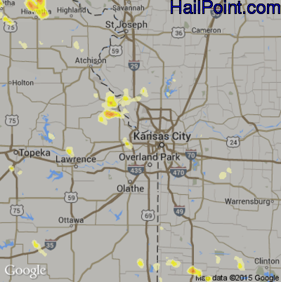 Hail Map for Kansas City, KS Region on August 8, 2012 