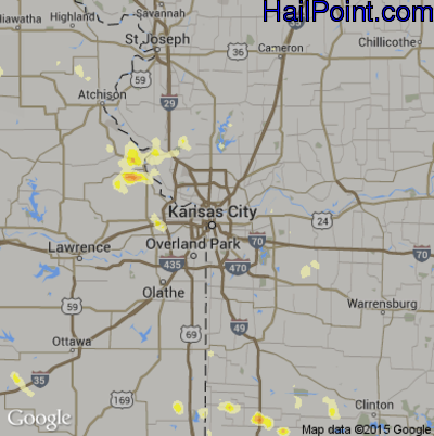 Hail Map for Kansas City, MO Region on August 8, 2012 