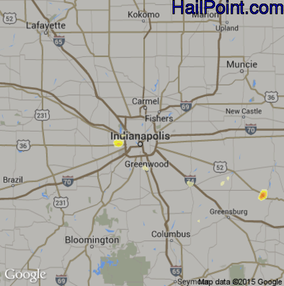 Hail Map for Indianapolis, IN Region on August 9, 2012