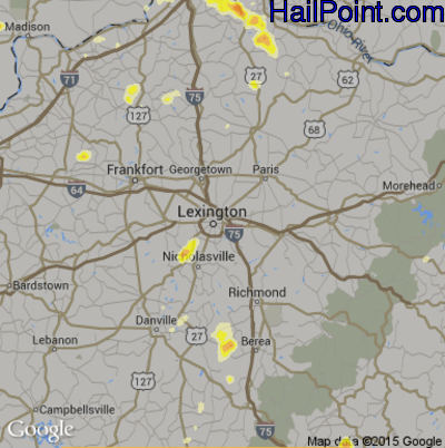 Hail Map for Lexington, KY Region on August 9, 2012