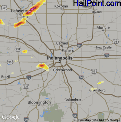 Hail Map for Indianapolis, IN Region on August 10, 2012
