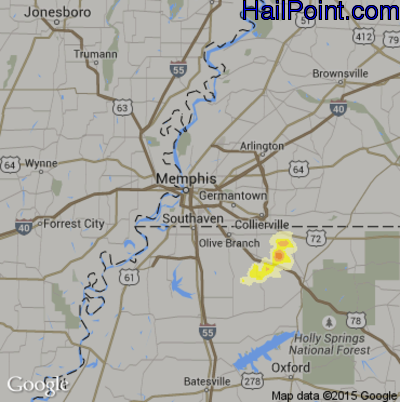 Hail Map for Memphis, TN Region on August 14, 2012 