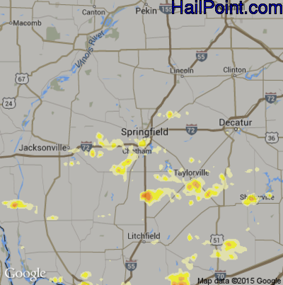 Hail Map for Springfield, IL Region on August 16, 2012