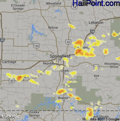 Hail Map for Springfield, MO Region on August 16, 2012 