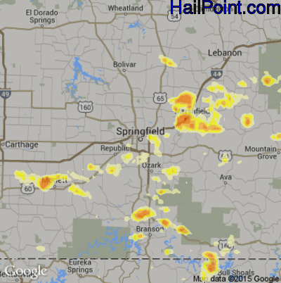 Hail Map for Springfield, MO Region on August 16, 2012