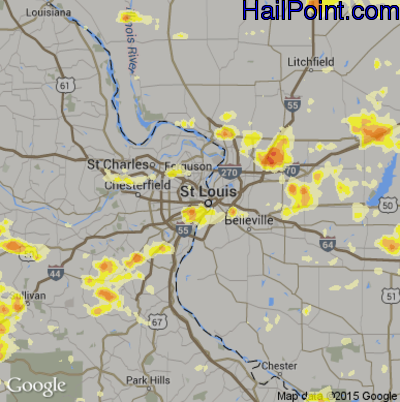 Hail Map for St. Louis, MO Region on August 16, 2012
