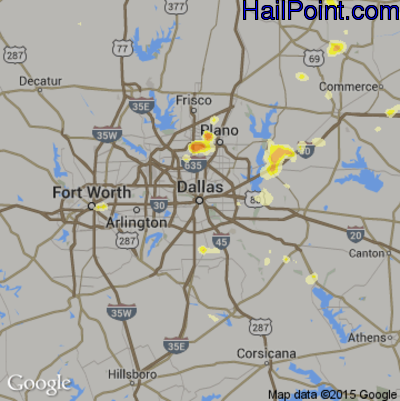 Hail Map for Dallas, TX Region on August 18, 2012