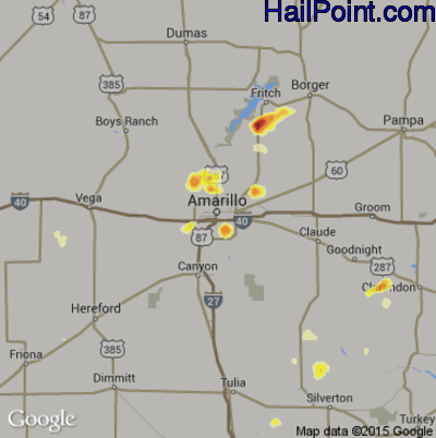 Hail Map for Amarillo, TX Region on September 5, 2012 