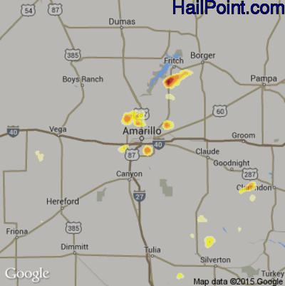 Hail Map for Amarillo, TX Region on September 5, 2012