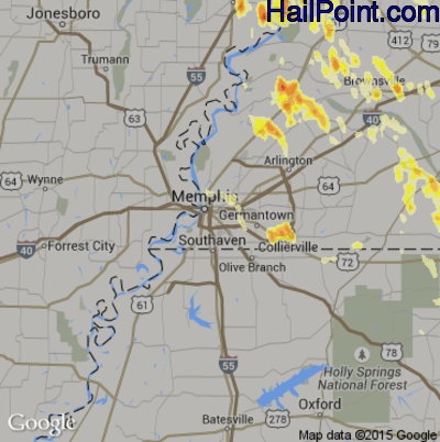 Hail Map for Memphis, TN Region on September 5, 2012