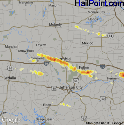 Hail Map for Columbia, MO Region on September 7, 2012 