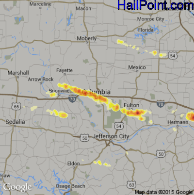 Hail Map for Columbia, MO Region on September 7, 2012