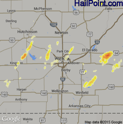 Hail Map for Wichita, KS Region on September 25, 2012
