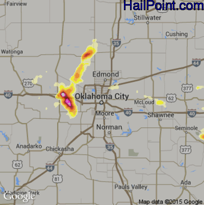 Hail Map for Oklahoma City, OK Region on September 27, 2012 